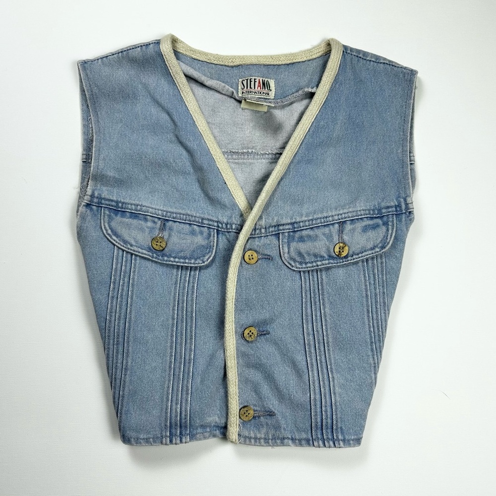 Stefano Denim Vest Jacket Vintage Retro Cotten Biker Classic Funky Fitted Cute